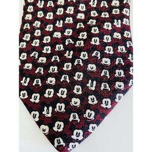 Walt‎ Disney World Mens Tie Mickey Mouse Smiles Logo ~ 57" Silk Burgundy Red